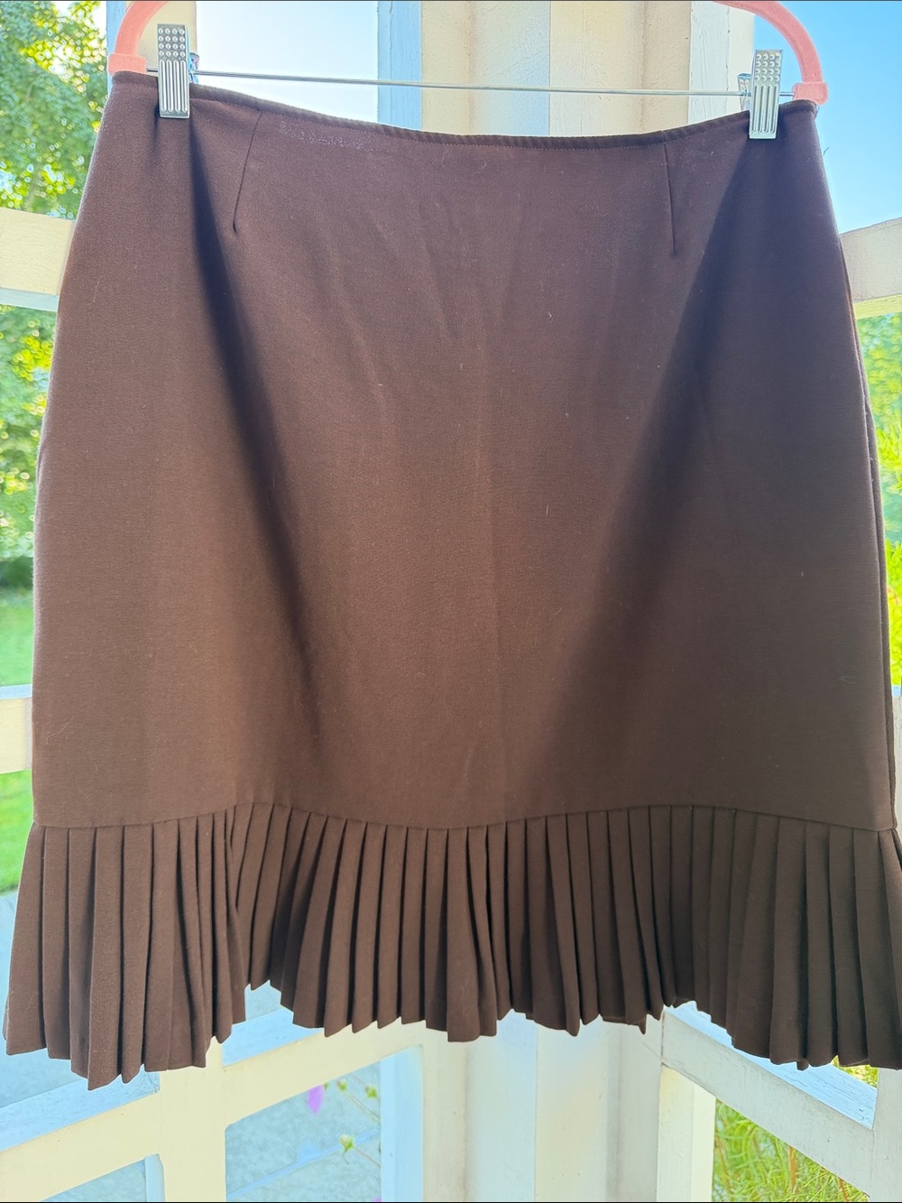 Vintage Briggs New York Brown Pleated Ruffle Hem Midi Skirt